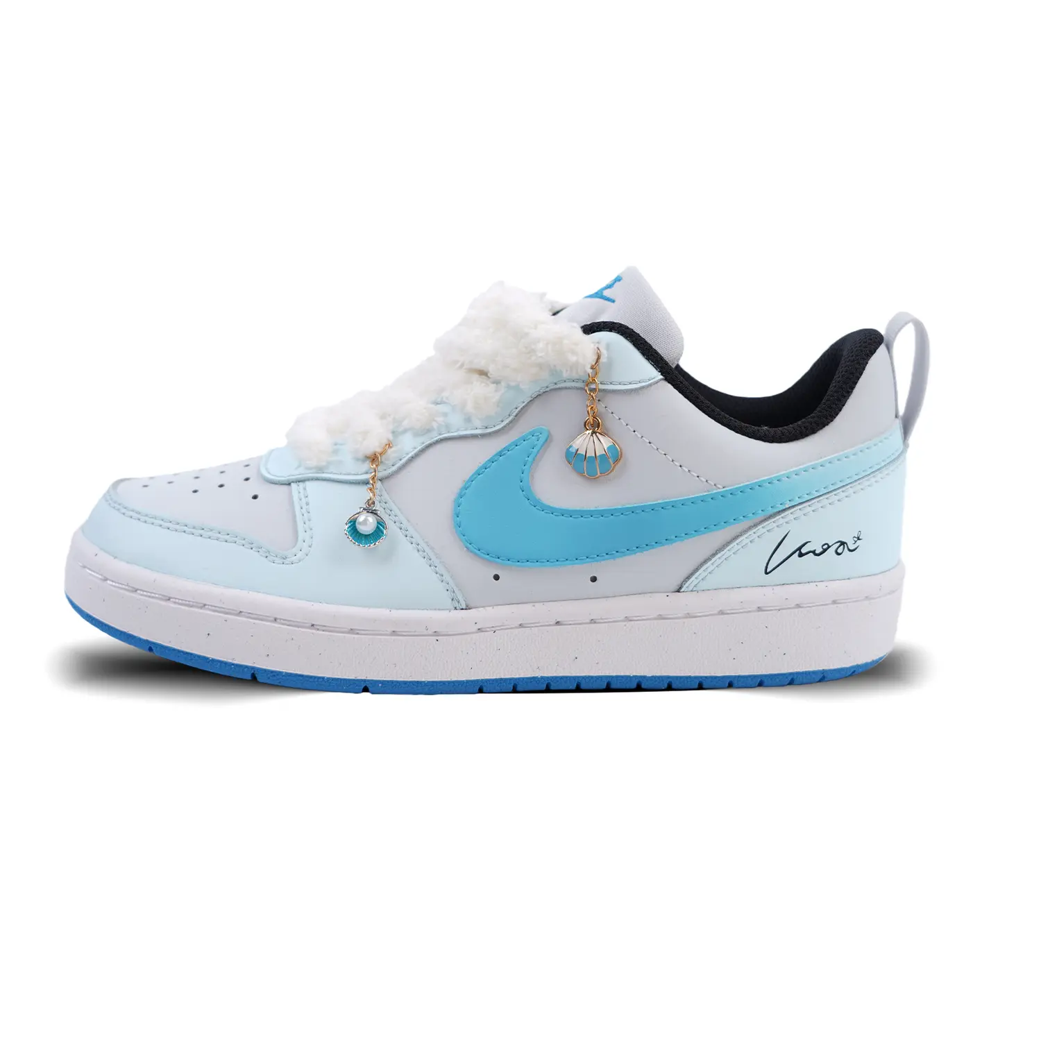 

Кроссовки для скейтбординга Court Borough Ocean's Heart Abrasion Resistant низкие детские для подростков Nike, серо-голубой