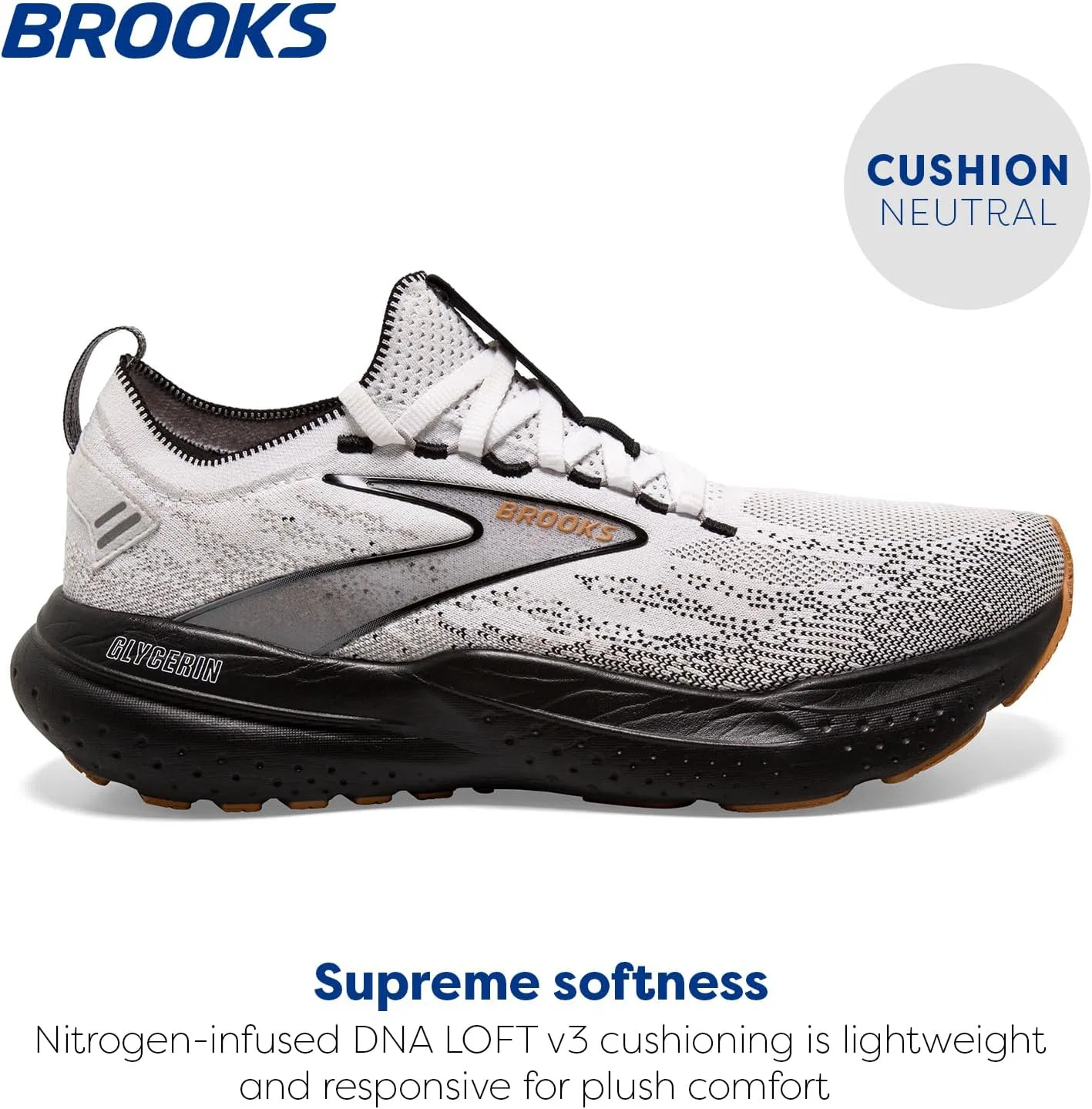 Мужские кроссовки Brooks Glycerin Stealthfit 21, White Grey Black — фото 2