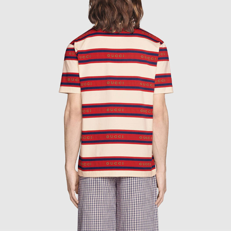 Рубашка поло Gucci мужская, в красную и белую полоску, Red and White Stripes — фото 3