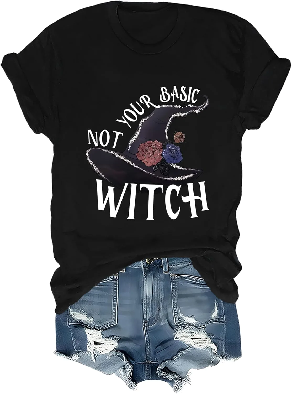 

Футболка с принтом "Not Your Basic Witch" и готическим цветочным узором PLETULO