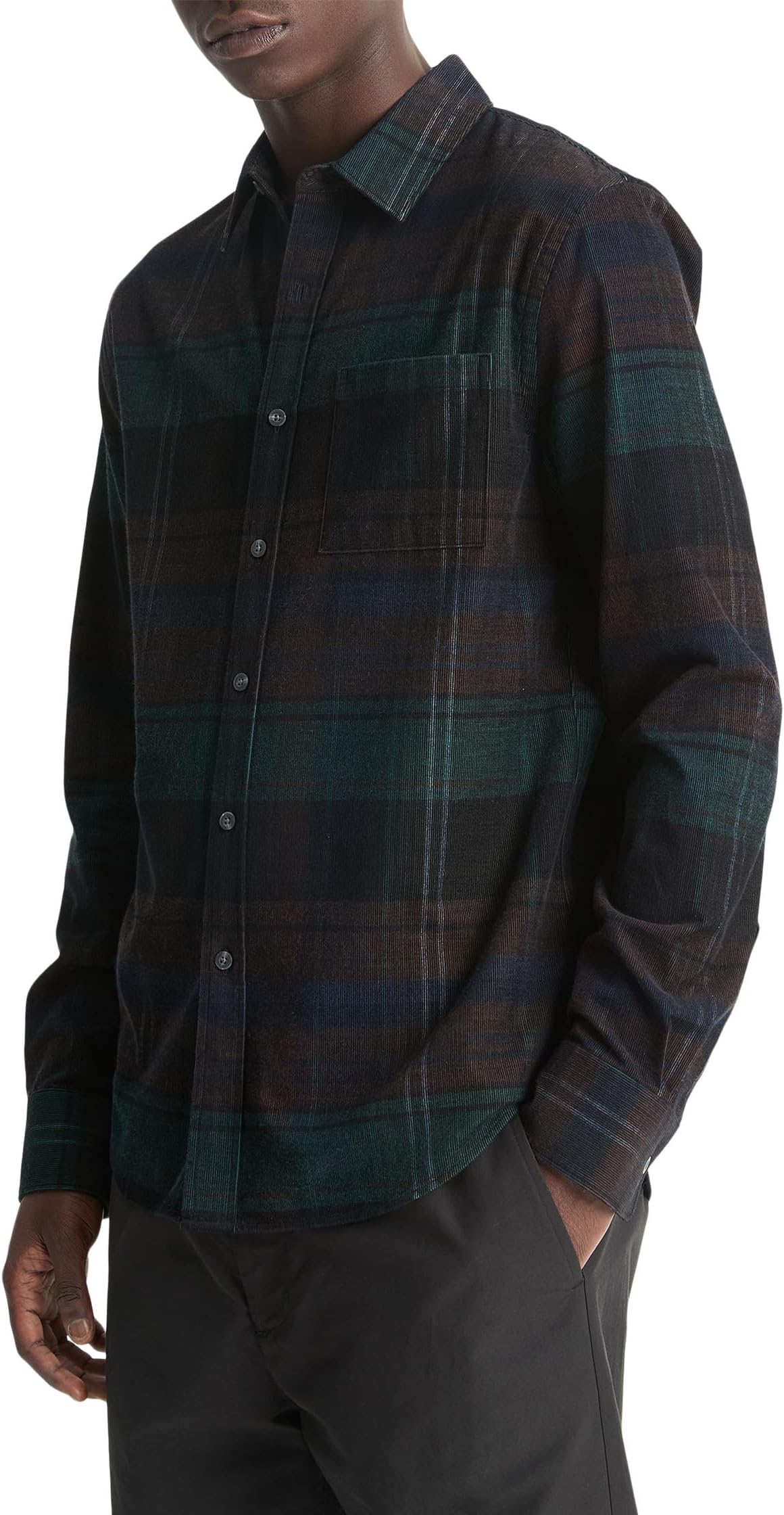 

Футболка Vince Sierra Corduroy Plaid Long Sleeve, цвет Surplus Olive/Ivy Sky