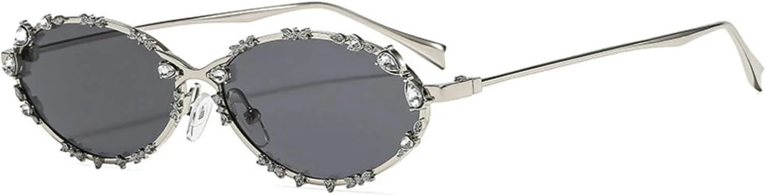 

Солнцезащитные очки Willochra маленькие круглые со стразами для женщин в стиле 90-х, блестящие, в стиле хиппи-диско, модные овальные солнцезащитные очки, C1