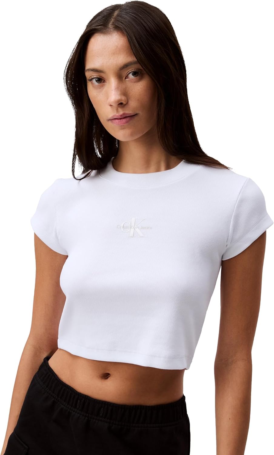 

Женская футболка Calvin Klein с монограммой и логотипом в рубчик, Brilliant White, Белый, Женская футболка Calvin Klein с монограммой и логотипом в рубчик, Brilliant White