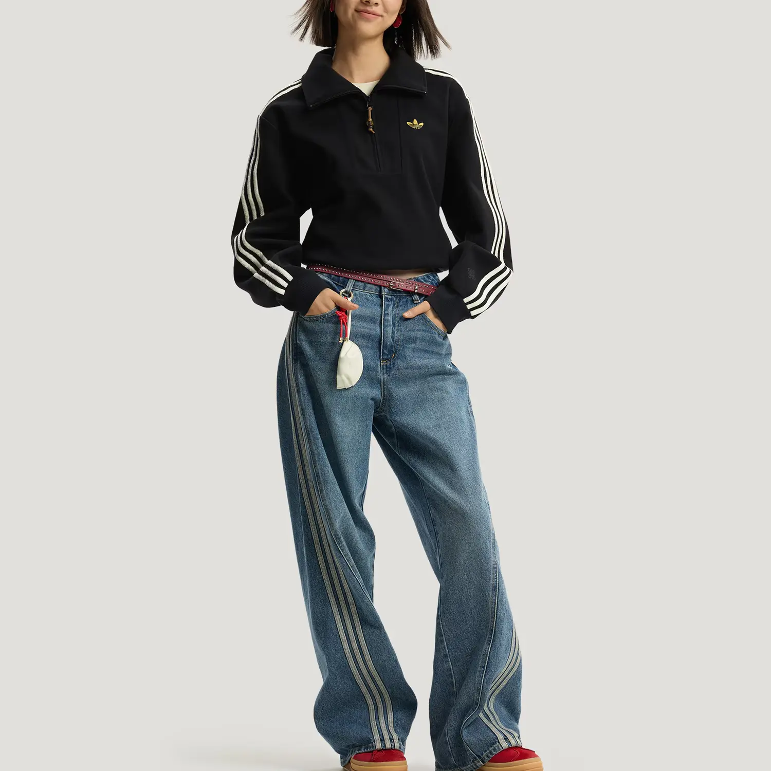 Женская толстовка с застежкой-молнией до половины Adidas Originals, черный — фото 4