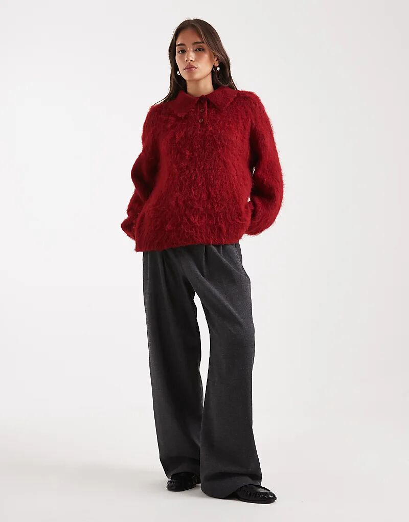 

Джемпер-поло для регби ASOS DESIGN красного цвета с начесом