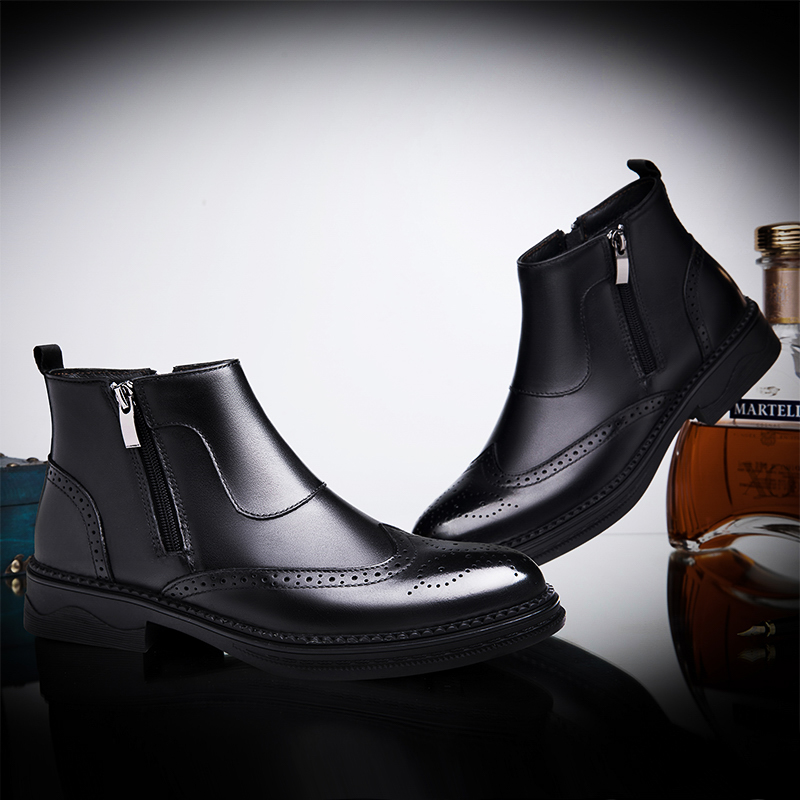 Bull Thunder Мужские черные утепленные ботинки на каблуке 3,5 см, цвет Black Insulated Shoes — фото 4