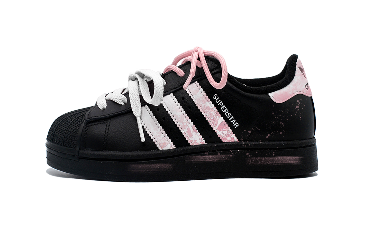 

Adidas Originals Детские низкие кожаные скейтбордистские кроссовки Superstar 2, черные с розовым подходящим рисунком