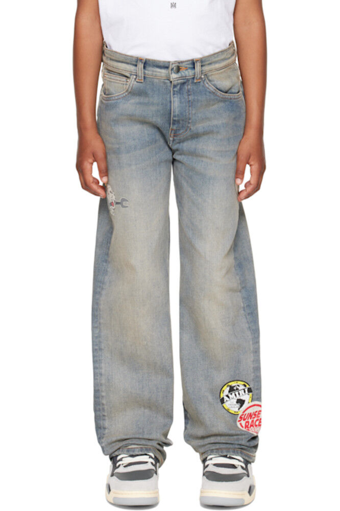 

Джинсы детские синие с нашивками Station Straight AMIRI
