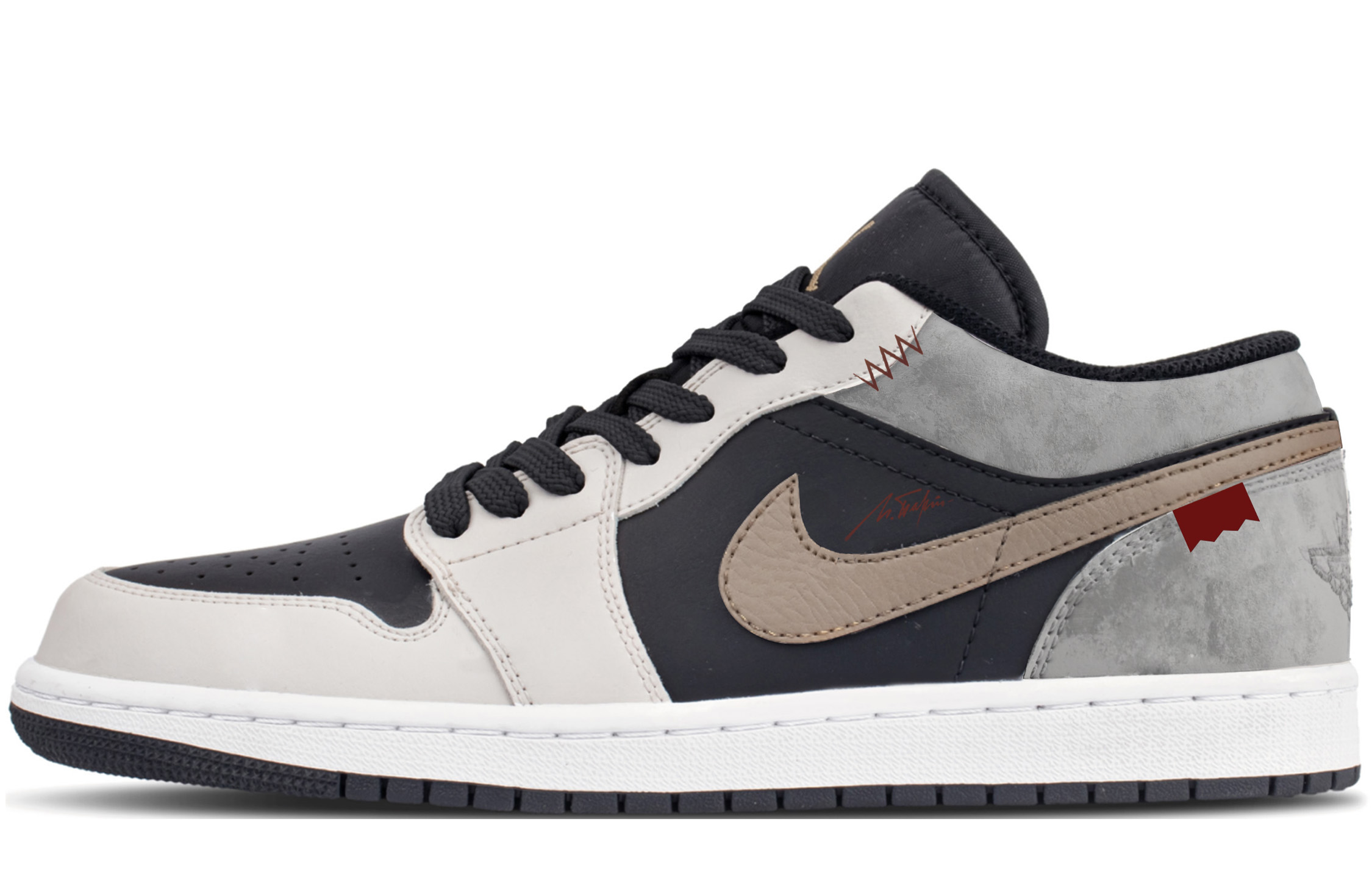 

Воздушные 1 легкие увеличивающие рост низкие винтажные баскетбольные кроссовки мужские Black White Gray Jordan, черный белый серый