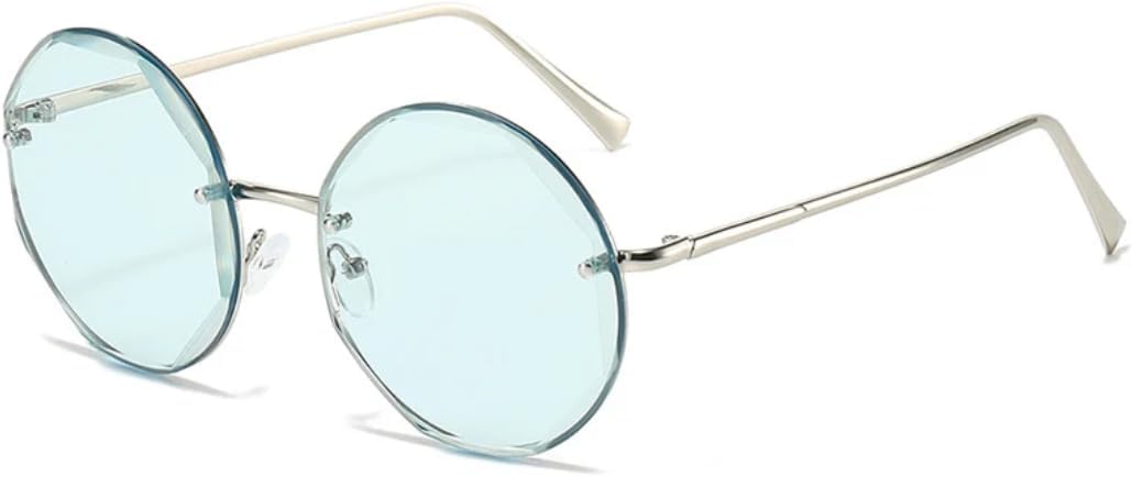 

Круглые солнцезащитные очки без оправы для мужчин и женщин, роскошные солнцезащитные очки в крупной оправе, винтажные солнцезащитные очки UV400 для женщин VRTRFFTR, Silver-blue