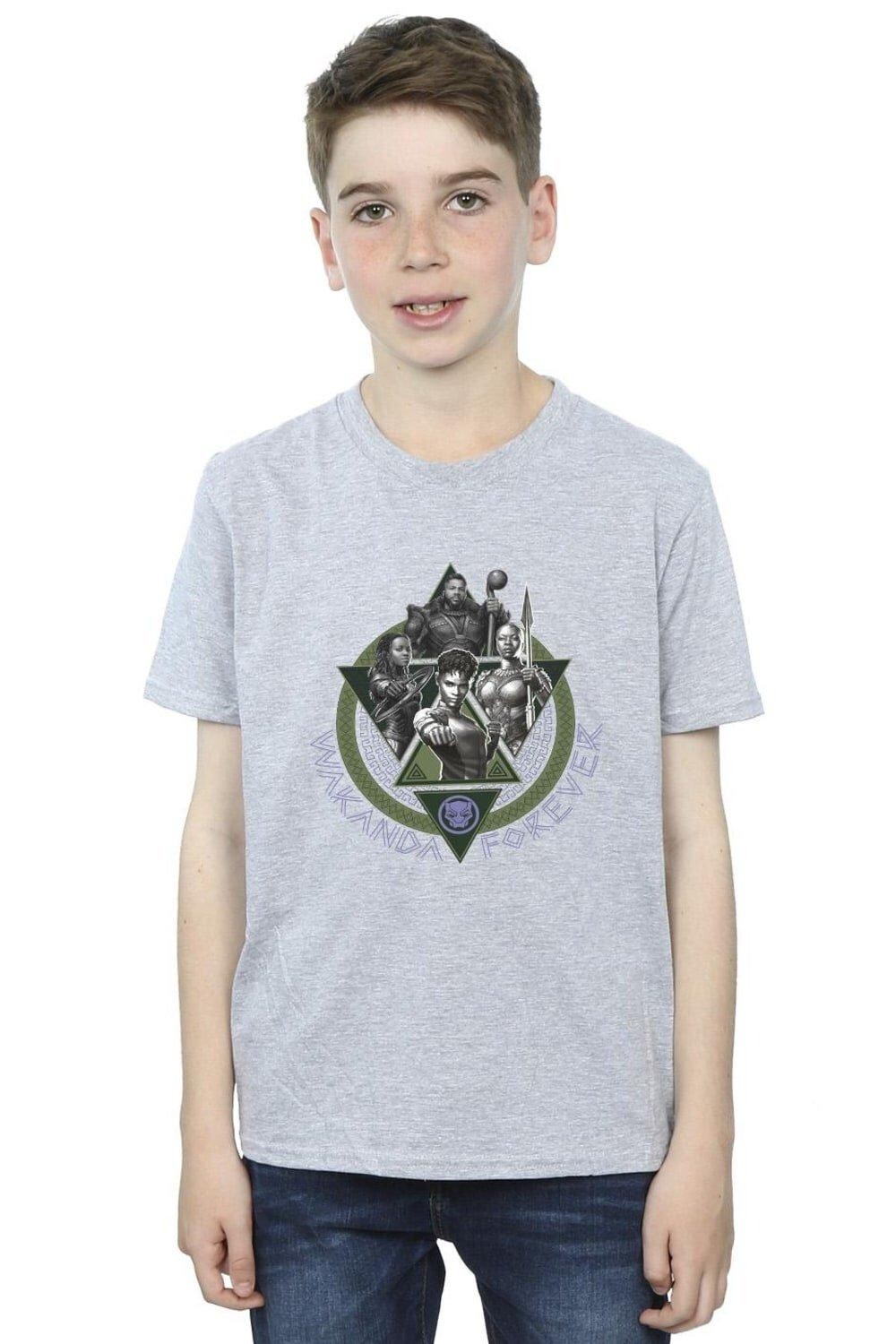 

Футболка Black Panther Wakanda Forever Group Ring Pose Marvel, серый