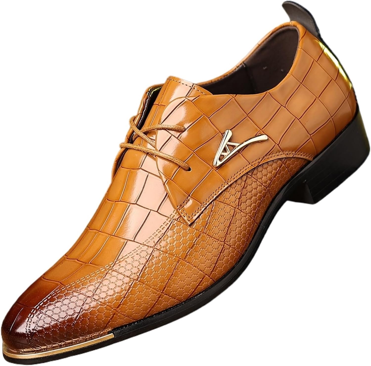 

Мужские кожаные оксфорды с крокодиловым тиснением, массивный каблук, резиновая подошва, шнуровка, носок с накладкой, деловая и официальная обувь, дерби, повседневные прогулочные туфли Generic, желтый