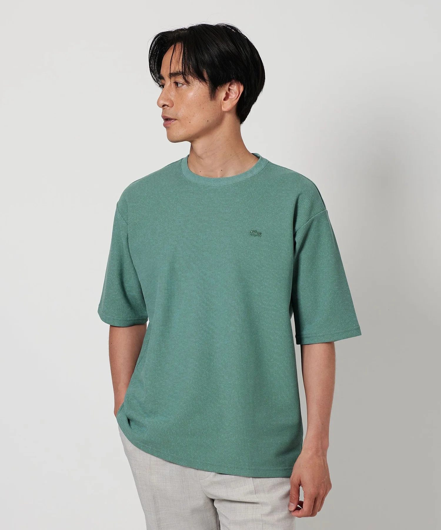 Мужская футболка Lacoste x BEAUTY/YOUTH, однотонная, лаймовая — фото 4