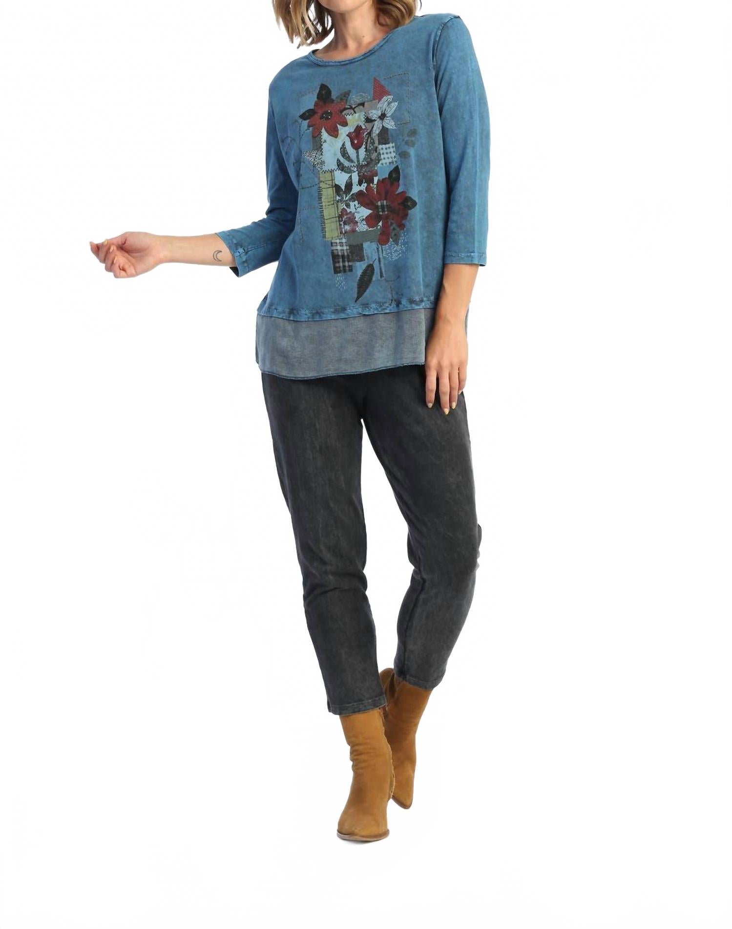 

Топ из минерально-состаренного хлопкового жоржета с контрастными вставками, мультиколор Jess & Jane