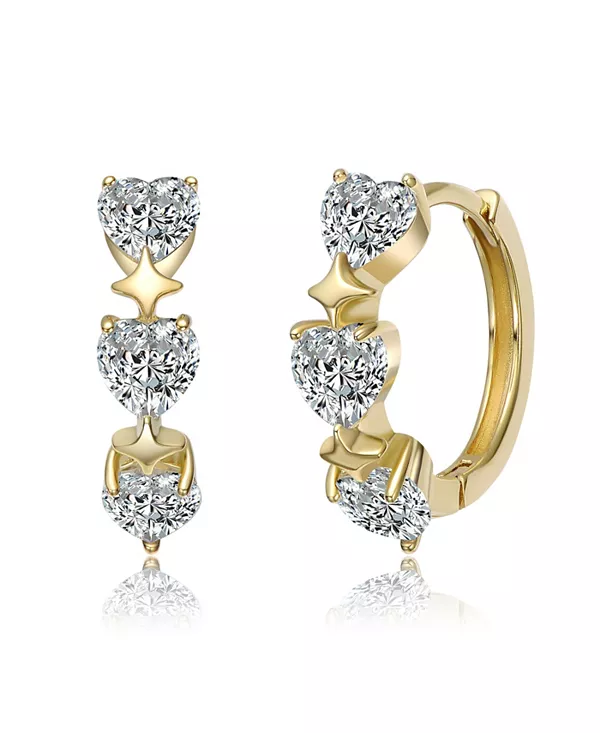 

Серьги-Кольца в форме трех сердец из стерлингового серебра 14 карат с прозрачным кубическим цирконием Genevive, gold