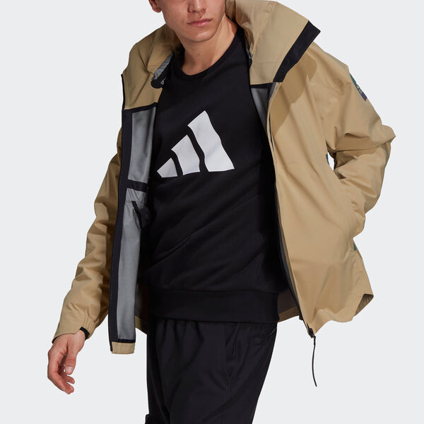 Куртка Men's adidas Myshelter Jkt Outdoor Sports Rainproof Loose Hooded Logo Khaki Jacket, мультиколор — фото 2