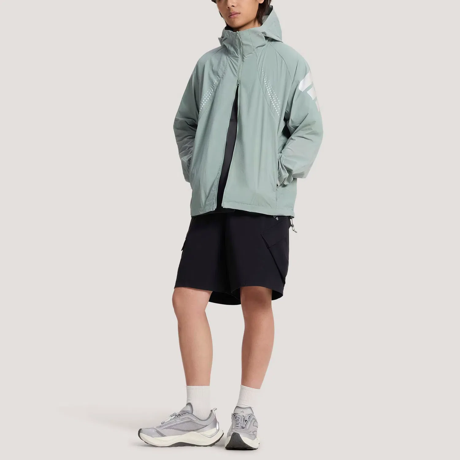 Куртка FOS Men's Wonder Light Gray Green с капюшоном, тонкая Adidas — фото 4