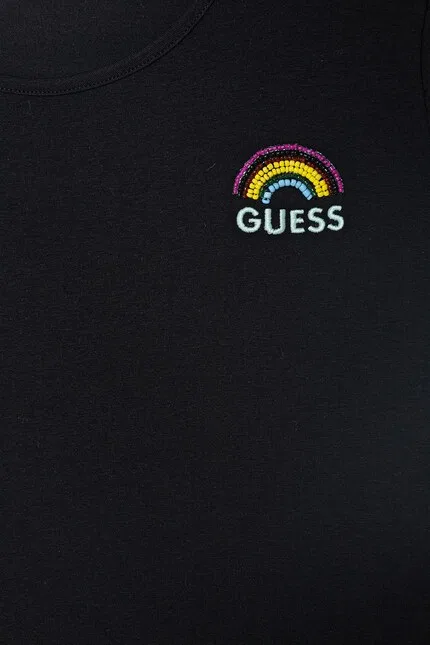 Футболка с растительным узором и аппликацией из бисера Guess, черный — фото 3