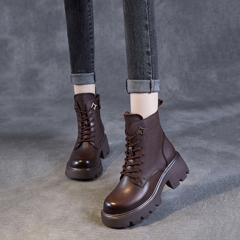 Devanro Женские полусапожки на каблуке 6 см тёмно-коричневые, цвет Dark Brown — фото 4