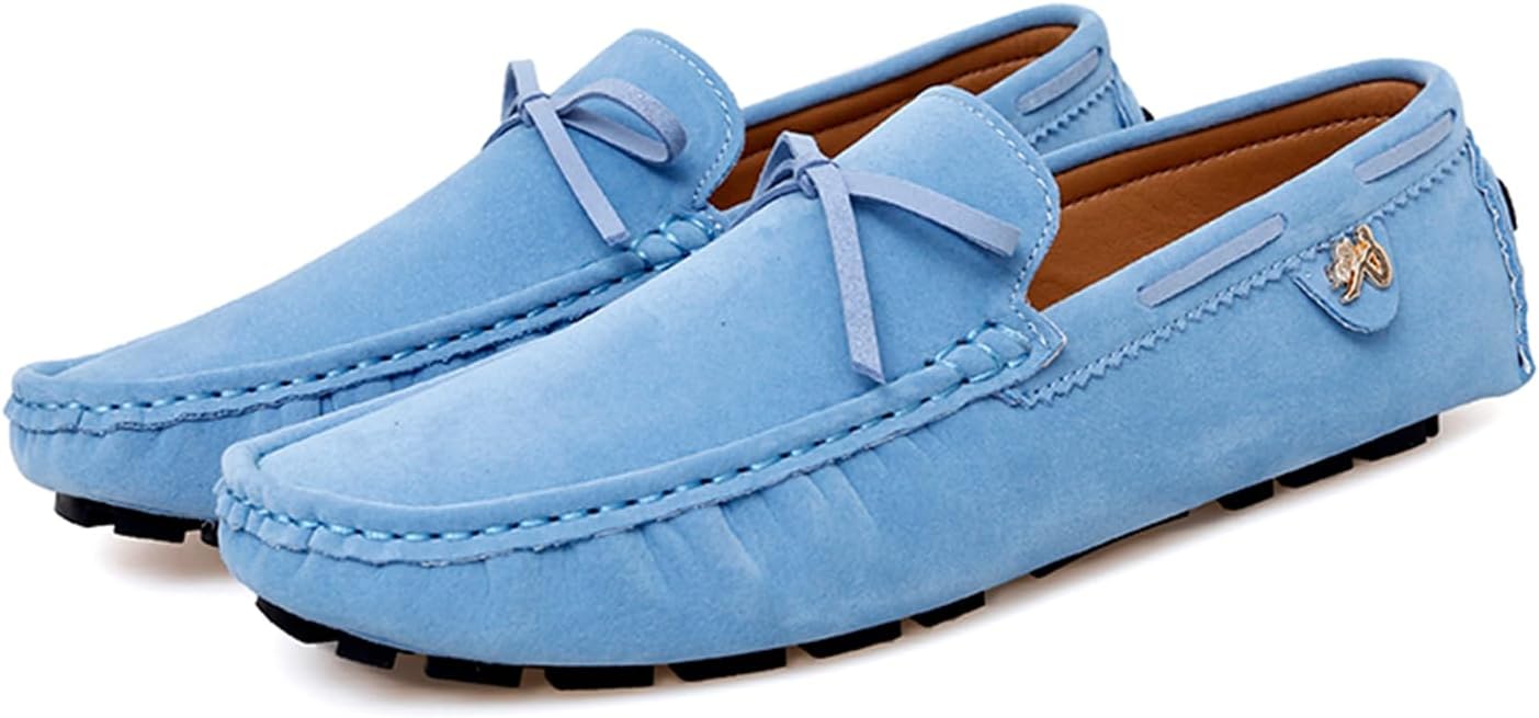 

Мужские лоферы Dacnakby, мокасины на плоской подошве с бантом, замшевые лоферы с боковой пряжкой, классические модели без шнурков, повседневная и деловая обувь, светло-голубой