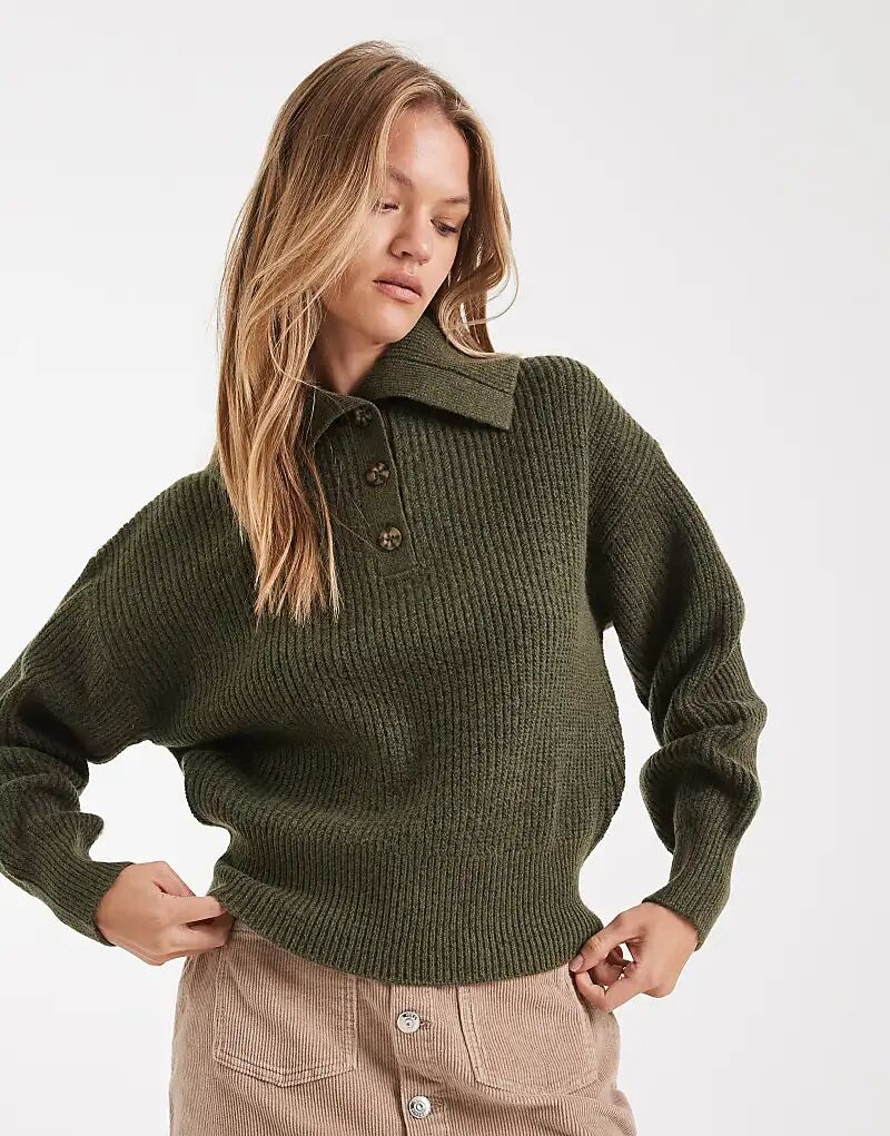 

Джемпер в стиле рыбалки ASOS DESIGN с матросским воротником цвета хаки