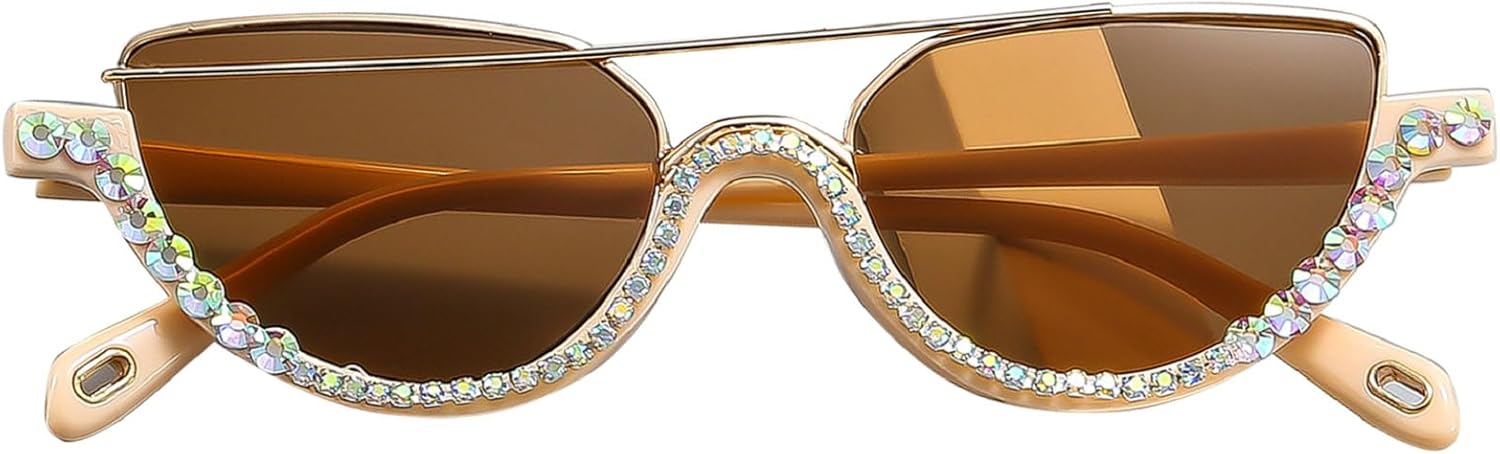 

Роскошные солнцезащитные очки с кристаллами для женщин, модные, сверкающие, в полуободковой оправе, «кошачий глаз», с бриллиантами, блестящие, с кристаллами mincl, Brown