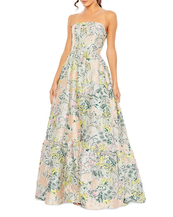 

Mac Duggal Жаккардовое платье без бретелек с цветочным принтом, мультиколор