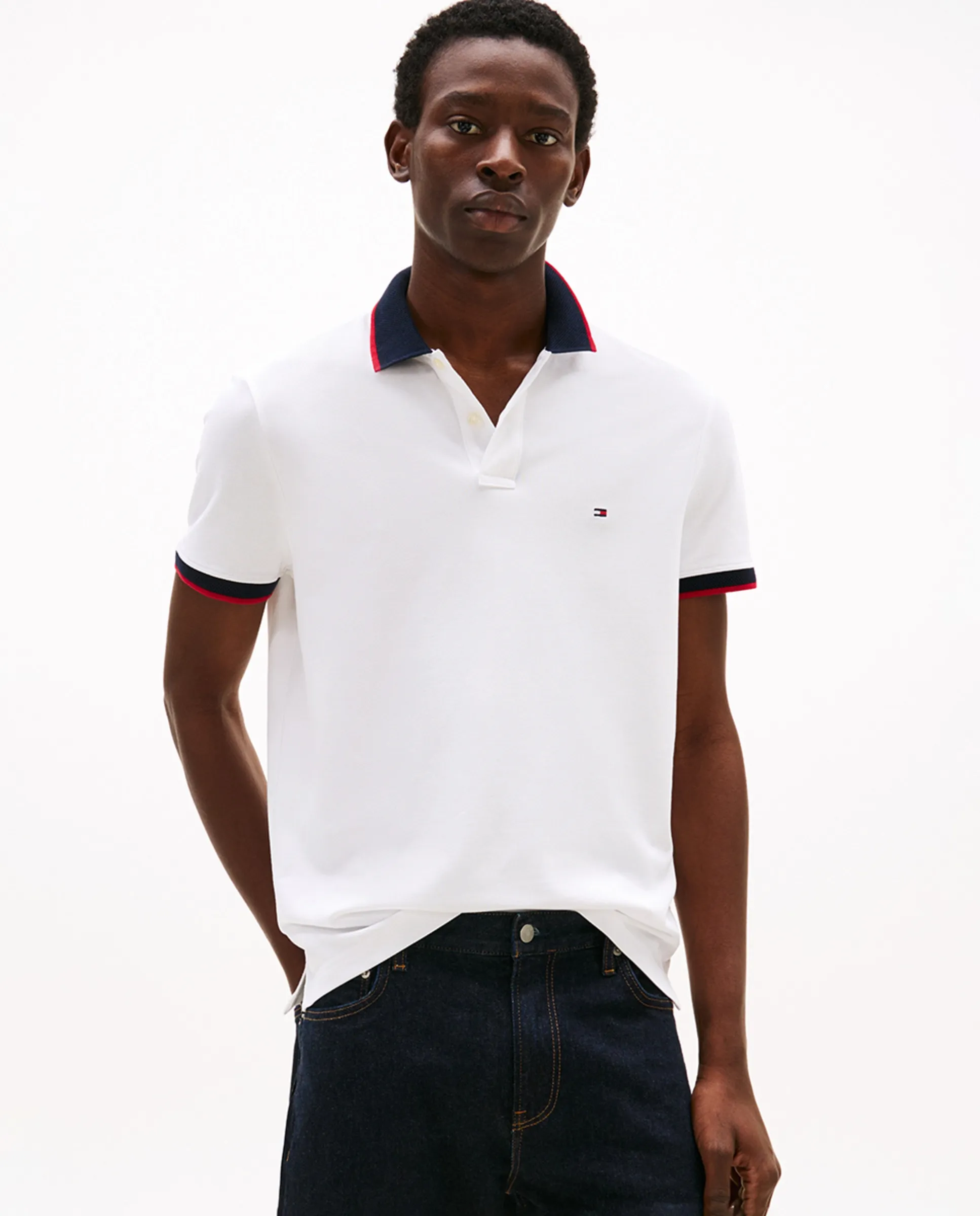 

Мужская однотонная поло с коротким рукавом Tommy Hilfiger, белый
