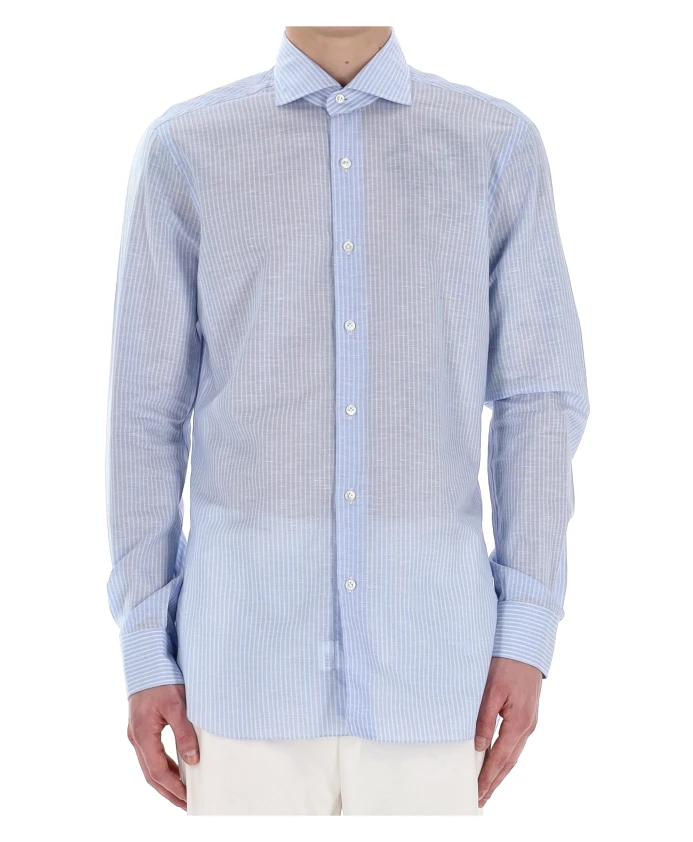 

Прозрачная синяя рубашка классического кроя Barba, синий