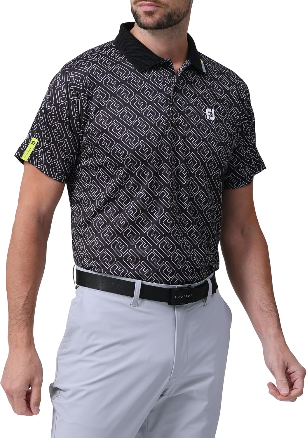 

Мужская поло FootJoy для гольфа FJ с коротким рукавом и контурным принтом, сетчатая рубашка, черный