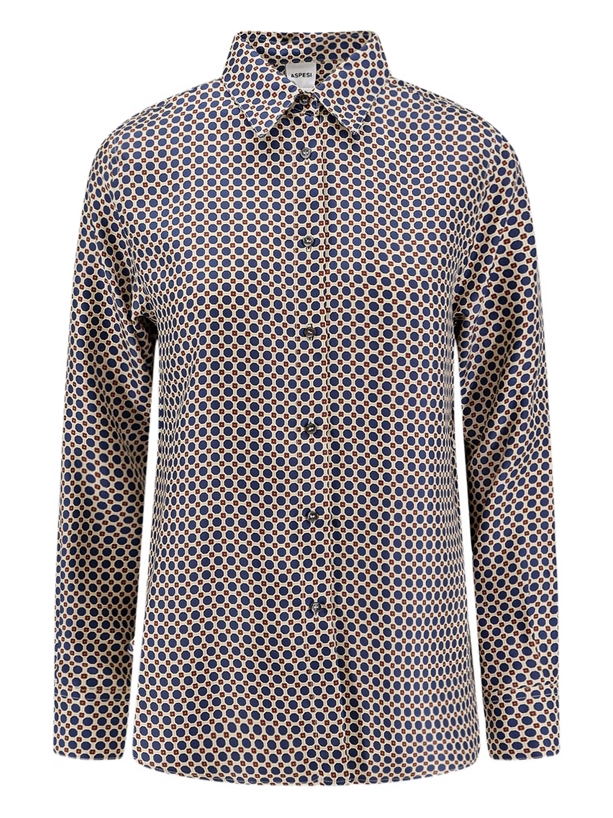 

Шелковая рубашка с геометричным узором Aspesi, синий