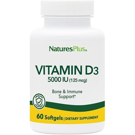 

Naturesplus Витамин D3 5000 МЕ Добавка для здоровья костей, здоровья сердца и поддержки иммунной системы, 60 мягких таблеток, Nature'S Plus