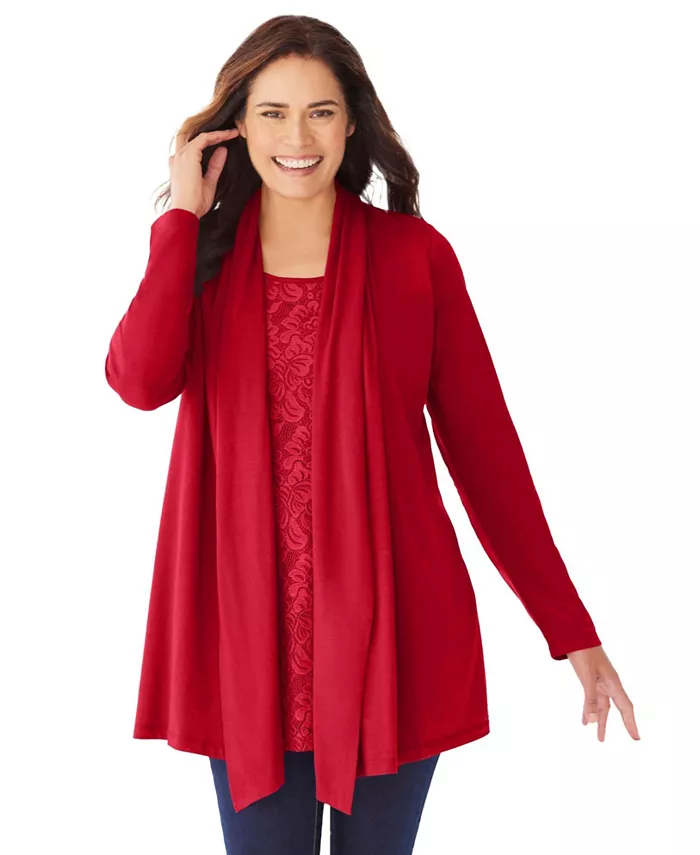 

Кардиган Plus Size Within 2-Fer и туника с кружевом Woman Within, красный