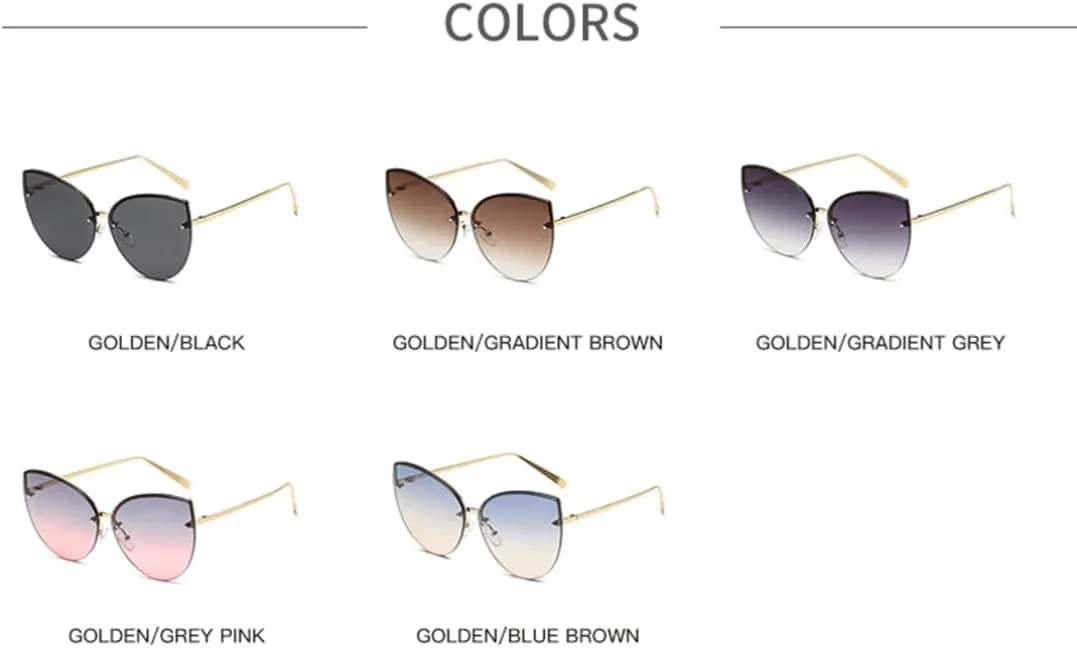 

Солнцезащитные очки с градиентным переходом цвета «кошачий глаз» в безрамочной оправе, металлическая оправа, защита от УФ-излучения UV400 TOIPASTN, Blue Brown