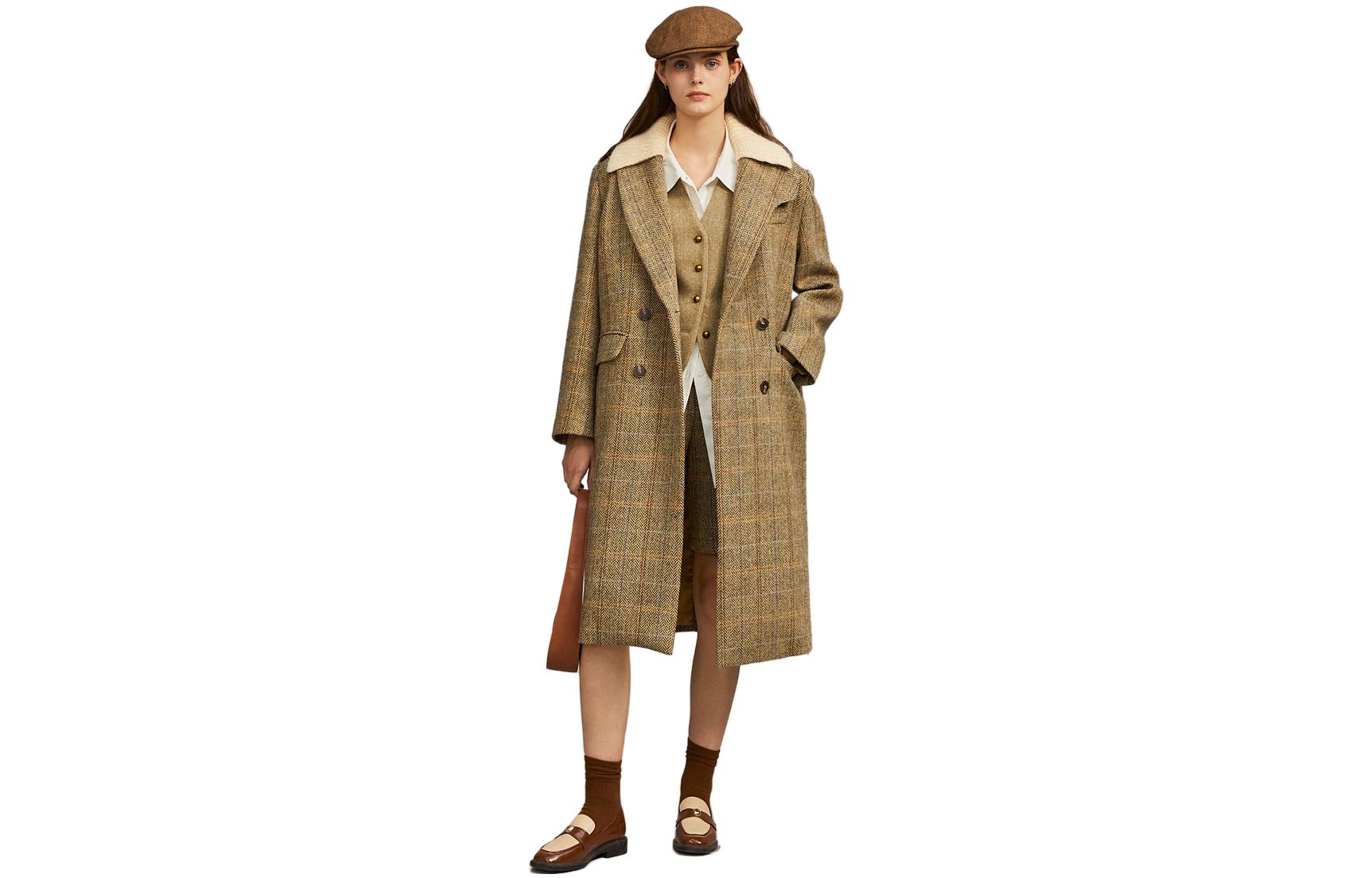 

ELLE Пальто женское Khaki с воротником Suit Collar Moderate