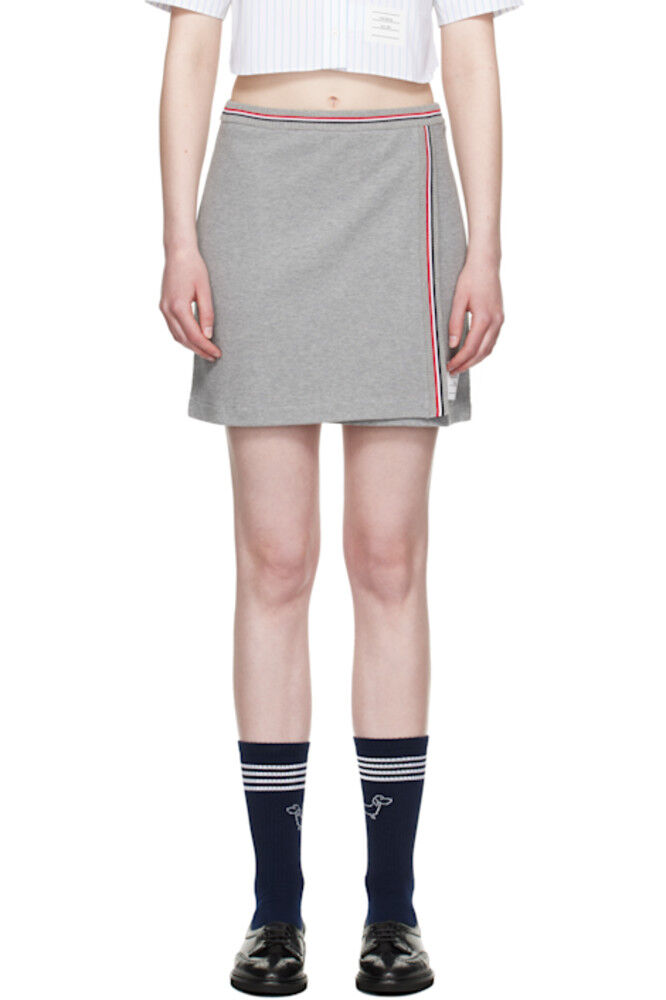 

Мини-юбка из серого хлопка вафельного цвета Thom Browne