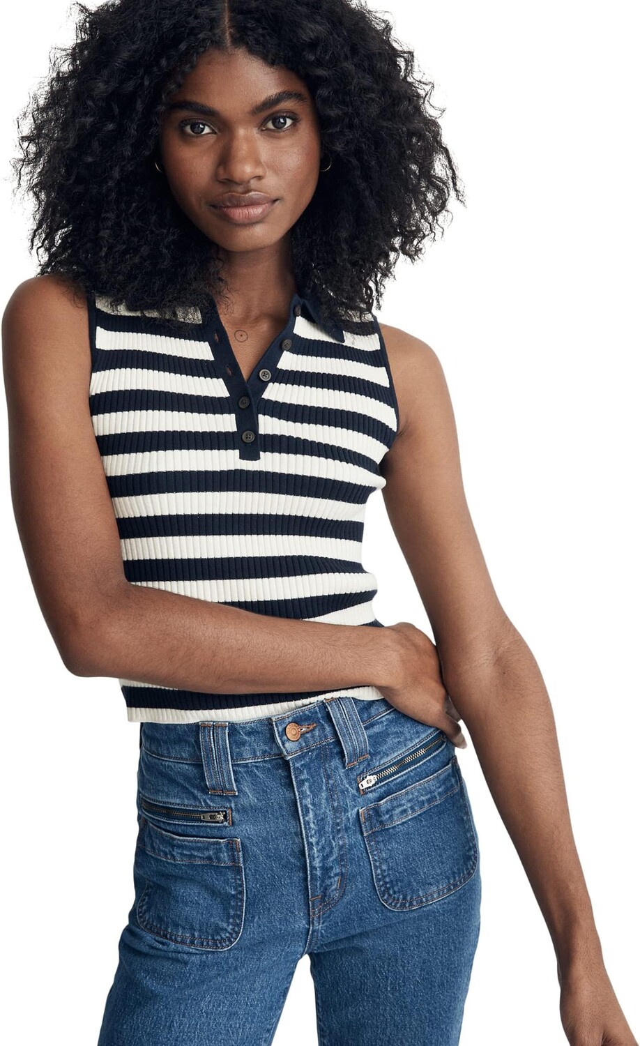 

Майка Madewell Chris Polo Tank - Stripe, цвет Deep Indigo