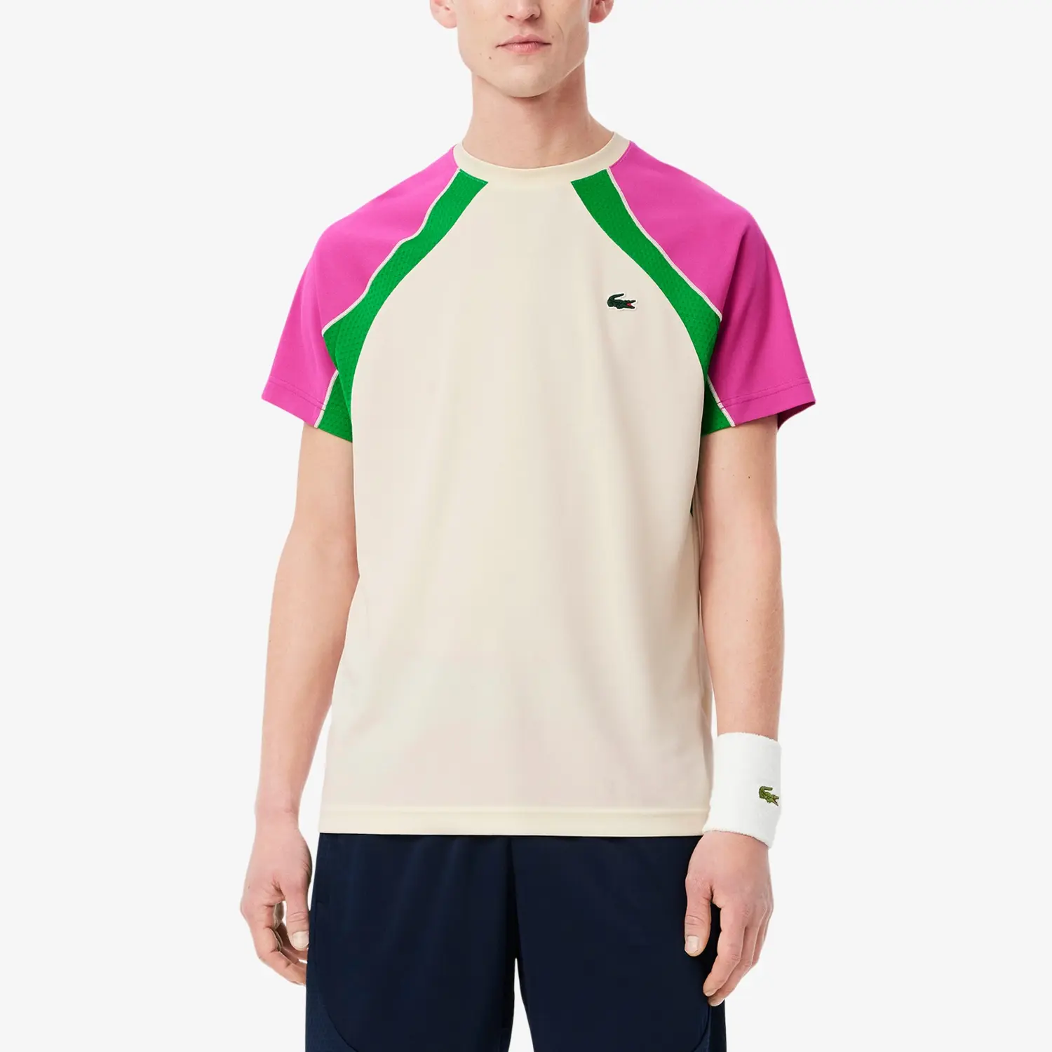LACOSTE Футболка мужская white/pink/green — фото 4