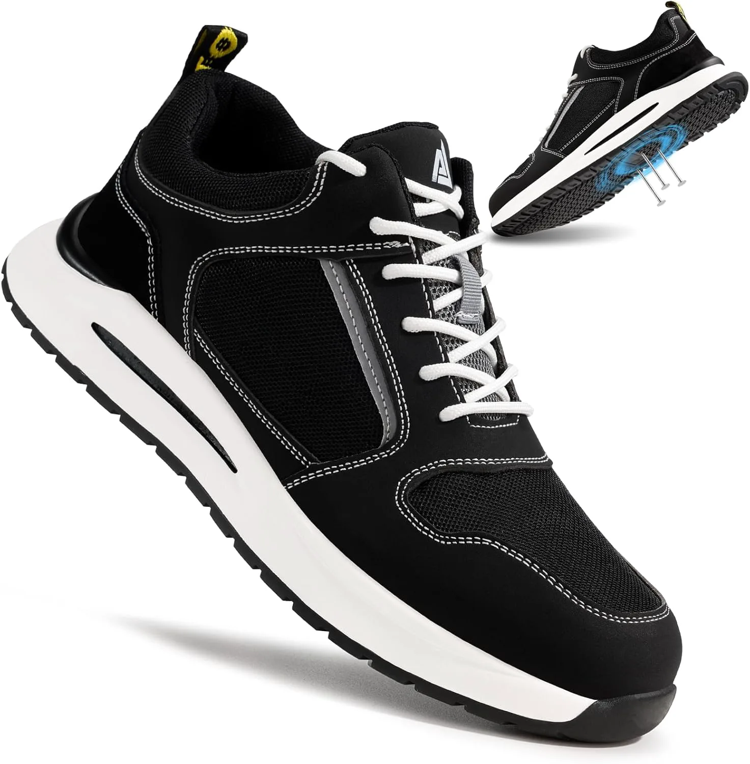 

Рабочие обувь с металлическим носком LAoutun для мужчин и женщин, защищающие безопасностью, неразрушимые кроссовки с металлическим носком, легкая рабочая обувь, черный