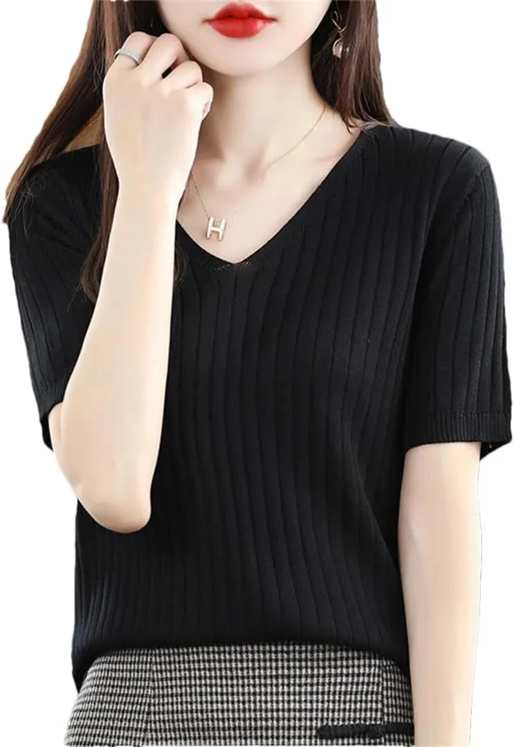 

Женская шелковая футболка с V-образным вырезом