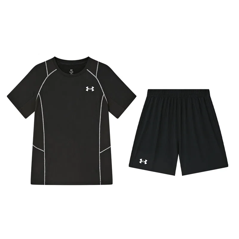 Повседневная спортивная одежда для подростков Under Armour, Black Short-Sleeved Shirt+Black Shorts