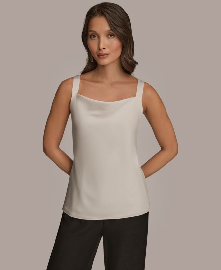 

Женская шелковая майка без рукавов с воротником-хомутом Donna Karan New York, Cream