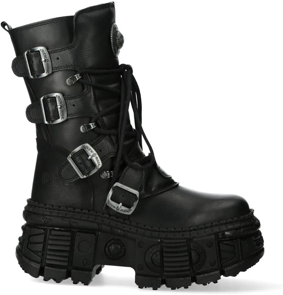 New Rock Новые ботинки Rock Boots унисекс WALL373-S5, черные, кожаные, на платформе, в готическом стиле, эмо, готик-панк