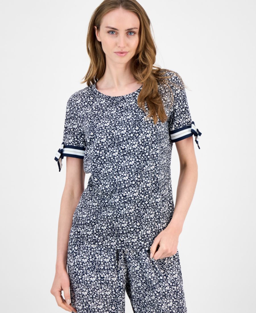 

Женская футболка с цветочным принтом и рукавами на завязках Tommy Hilfiger, Sky Captain Multi