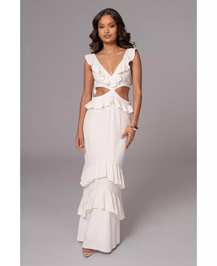 

Женское льняное платье Sunshine Ruffle с рюшами JLUXLABEL, коричневый/бежевый