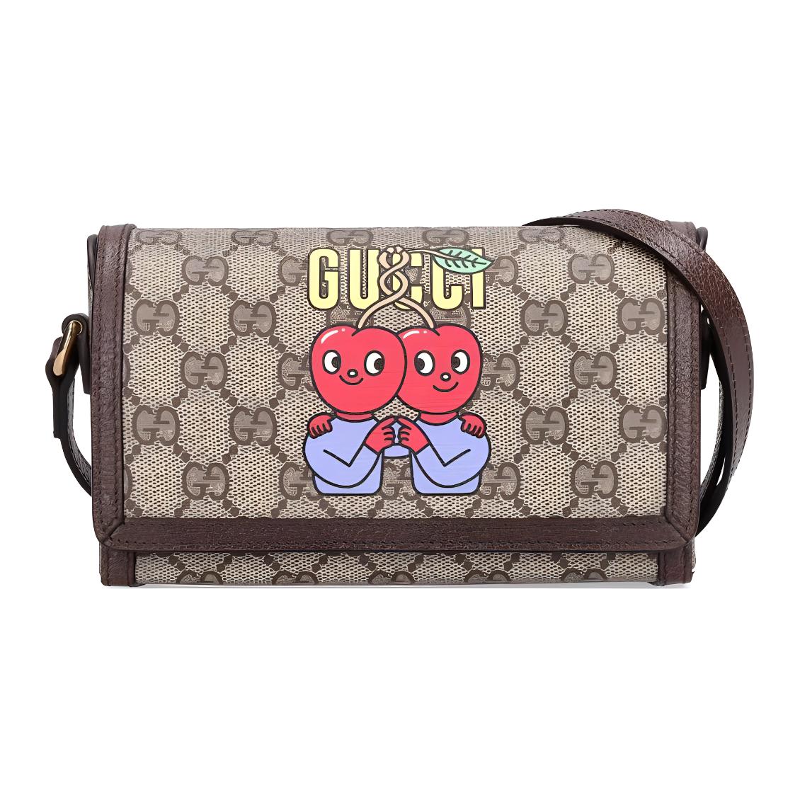 

GUCCI Верховная холщовая сумка с кожаной отделкой коробка через плечо мини мужская коричневая
