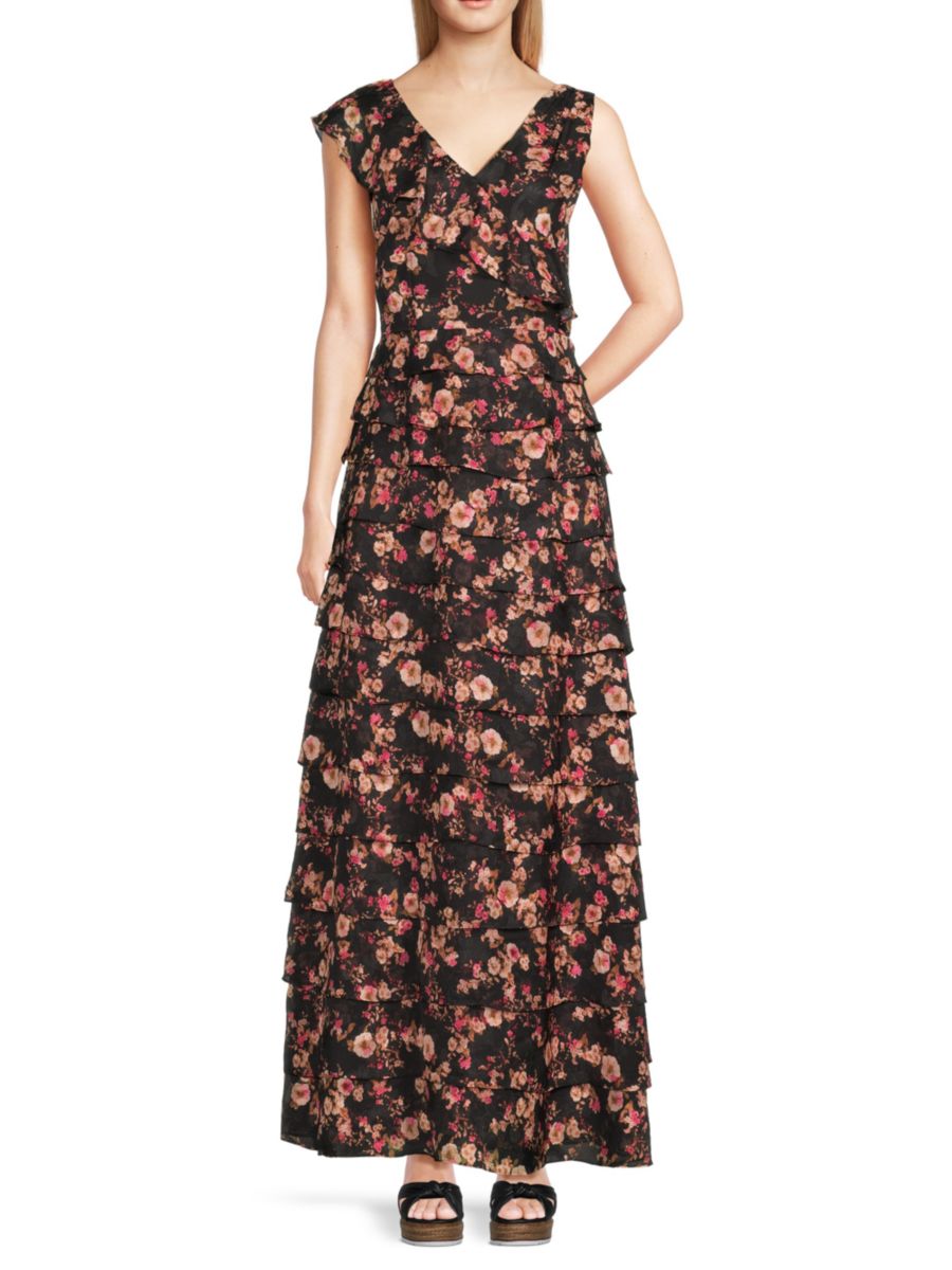 

Цветочное многоярусное платье Mikael Aghal, цвет Black Fuchsia