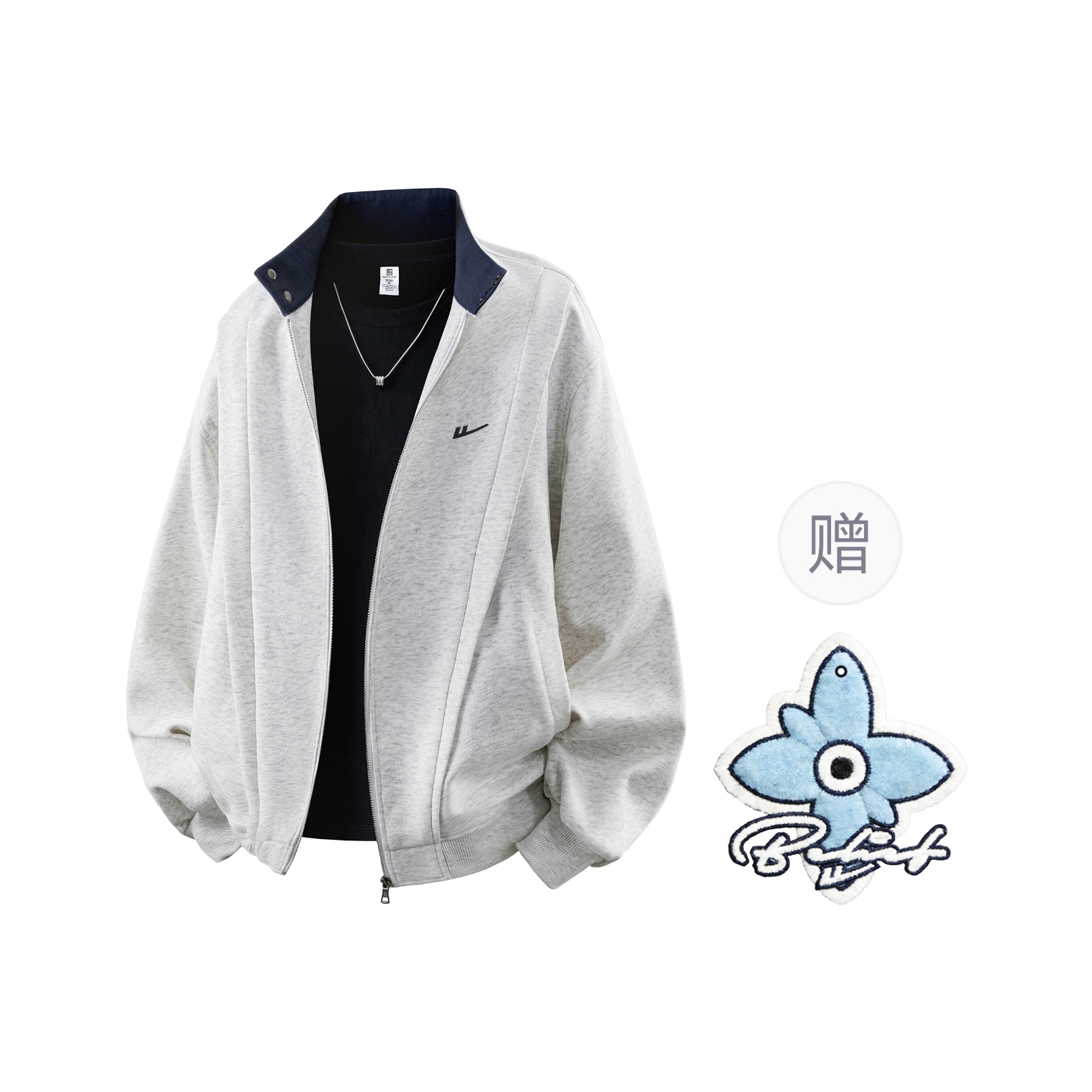 

Свитшот Unisex Stand Collar Moderate Cardigan WARRIOR, белый heather серый[free brand scented sachet charm]