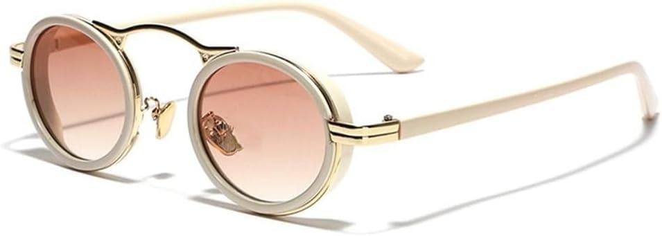 

Панк-солнцезащитные очки для женщин, модные овальные солнцезащитные очки в винтажном стиле с металлической оправой, маленькие, женские очки с защитой от УФ-излучения UV400 LOVQZAOF, Beige-tea