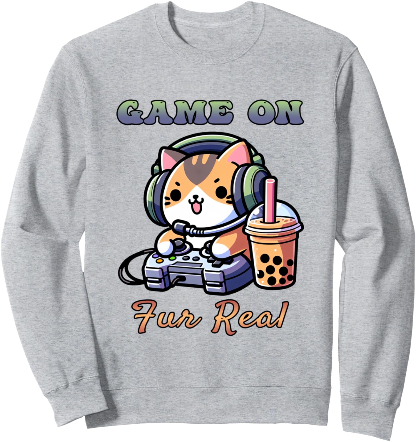 

Забавная толстовка с котом-геймером, юмором на тему видеоигр и боба-чая для мужчин, женщин и детей Funny Gamer Boba Cat Lover Video Gaming Humor Tees, серый
